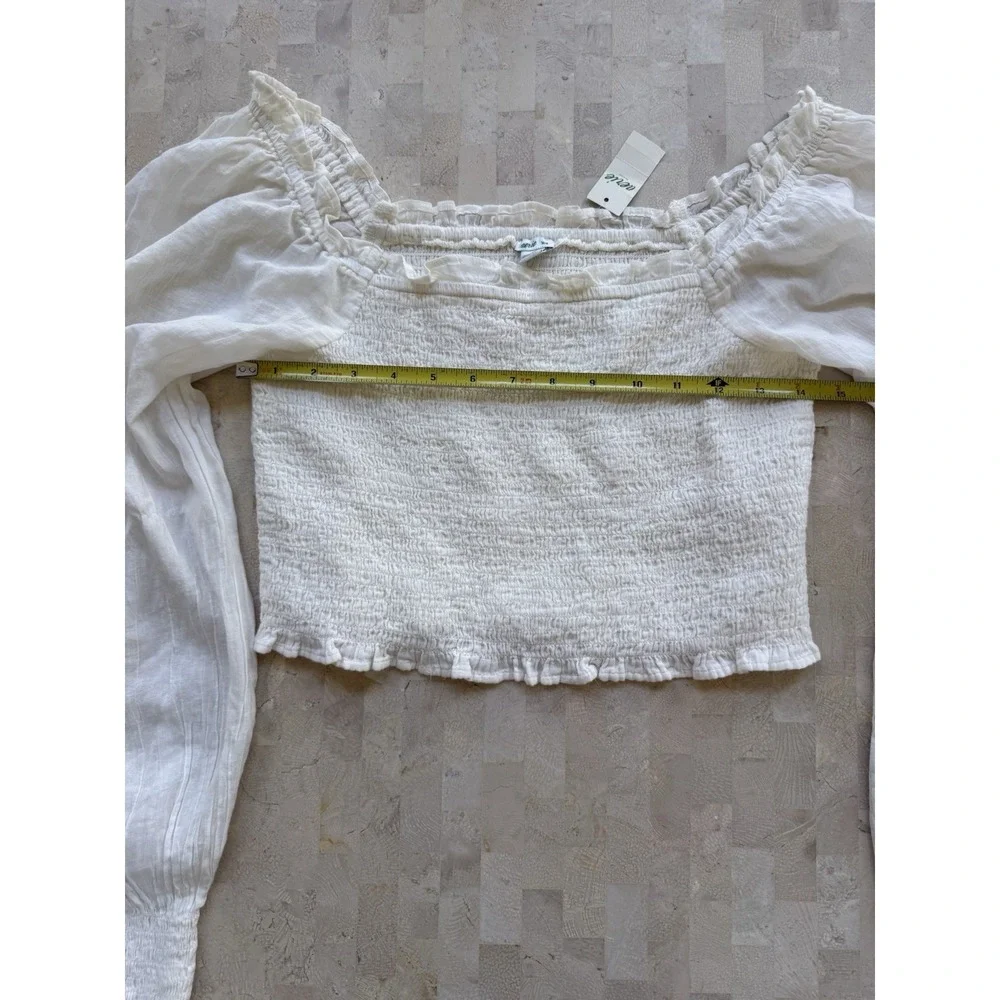 Aerie Smocked Long Sleeve Ivory Square Neck Peasant Boho Cottage Top Size M NWT - Picture 4 of 7